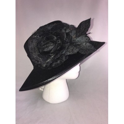 August Hat Company 's Suede Black Floral Feather Church Derby Ornate Hat 766288005570 eb-79387945